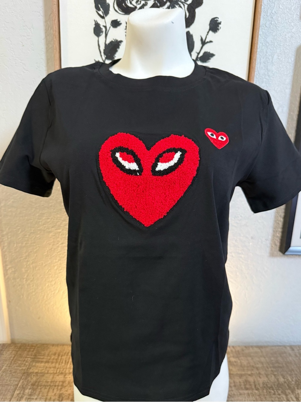 Black Tee with Red Heart Graphic